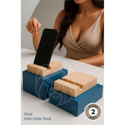 Elit Ahşap Masaüstü Telefon Standı - 2'li Set, Doğal Doku & Minimalist Tasarım
