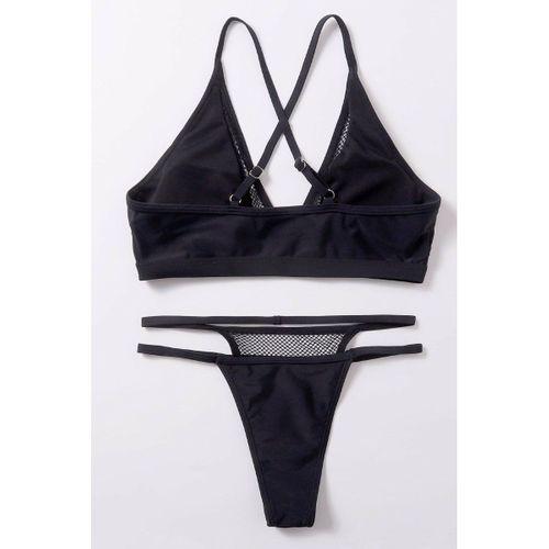 Kadın Siyah File Detaylı Özel Bikini Takımı