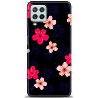 Samsung Galaxy M32 Kılıf HD Baskılı Kılıf - Pembe Mavi Çiçekler + Tam Ekran Koruyucu