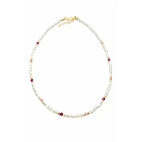 Renkli Boncuklu İnci Kolye - Fuşya