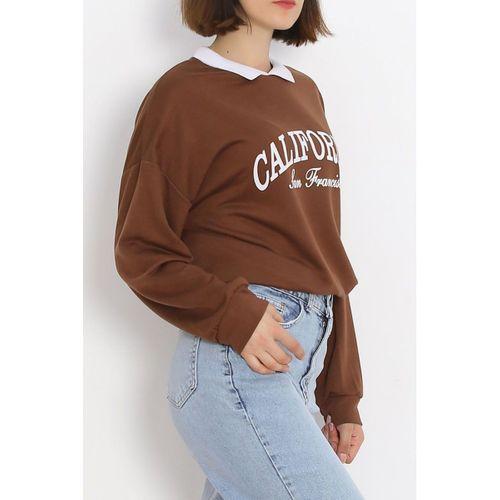 Polo Yaka Baskılı Sweat Kahve