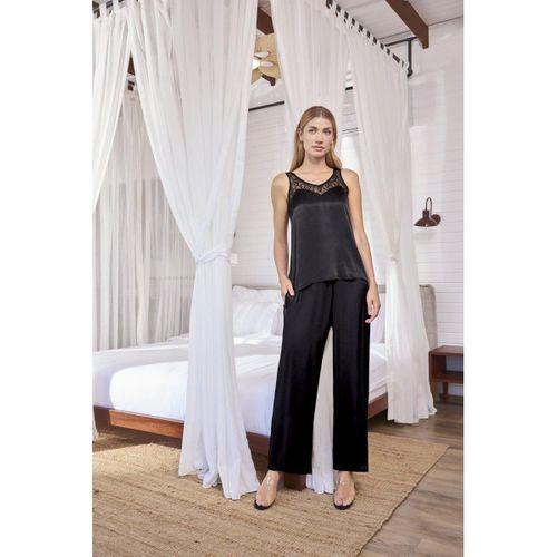 Viskon Dantelli Ve Dekolteli Saten Pijama Takımı