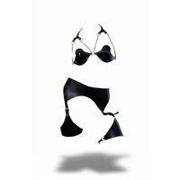 Siyah Harness Takım Zincir Detaylı Suni Deri Bralet Set - Brf1220