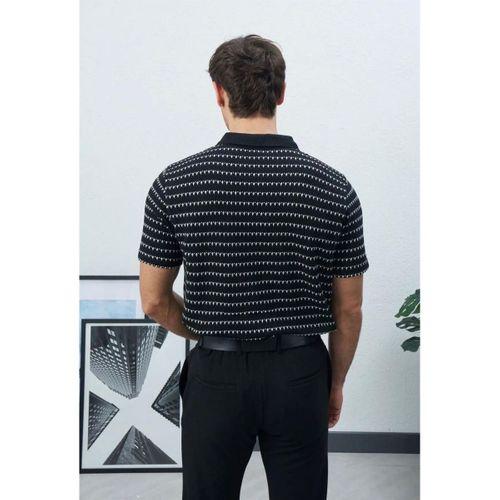 Nordic Desenli Örme Kumaş Viskon Erkek T-Shirt - Siyah