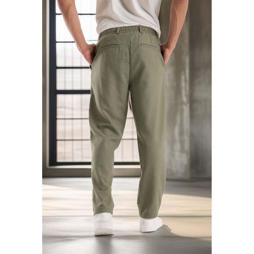 Bezayağı Kumaş Relax Fit Duble Paça Jogger Pantolon - Avcı Yeşili