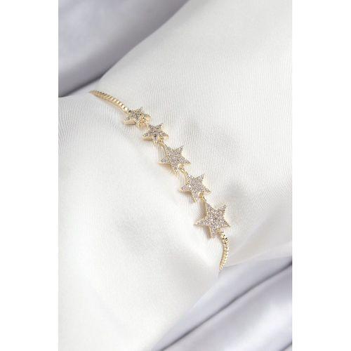 Pirinç Zirkon Taşlı Sıralı Yıldız Model Gold Renk Asansörlü Kadın Bileklik