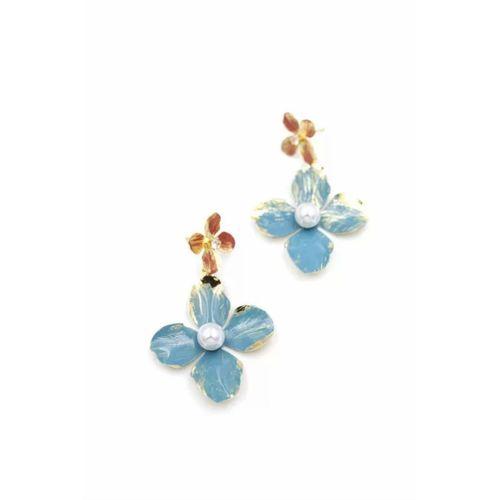 Metal Çiçek Küpe - Turkuaz