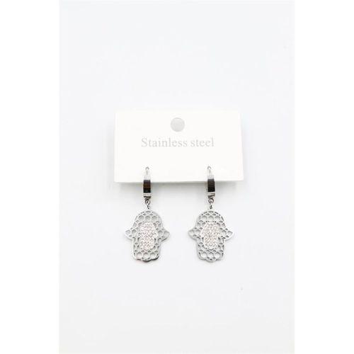 Taşlı Fatıma Eli Küpe - Gümüş