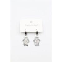 Taşlı Fatıma Eli Küpe - Gümüş