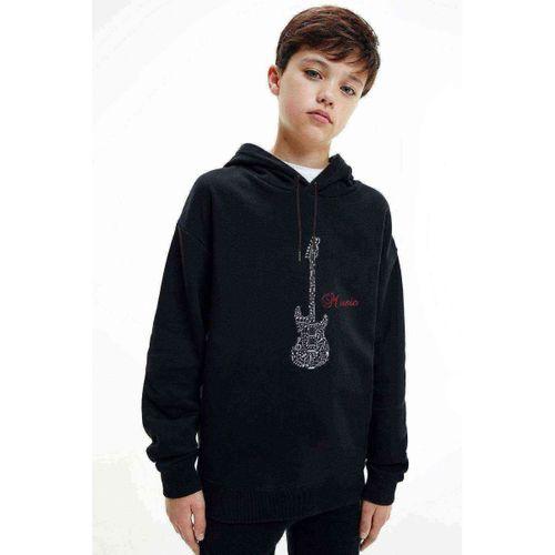 Notalar Gitar Music MüzikBaskılı Unisex Çocuk Kapüşonlu Siyah Sweatshirt