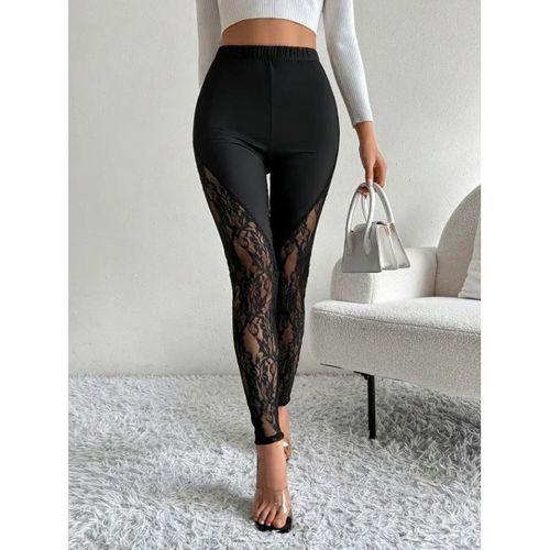 Kadın Yüksek Bel Yanlardan Dantel Detaylı Dalgıç Tayt