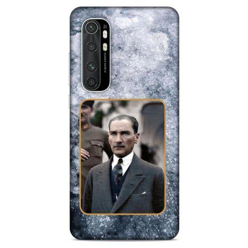 Xiaomi Mi Note 10 Lite Kılıf Atatürk (32) Soft Silikon Kılıf Gri Buzul
