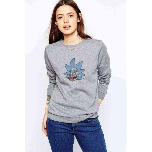 Rick And Morty Smile Baskılı Gri Kadın Sweatshirt
