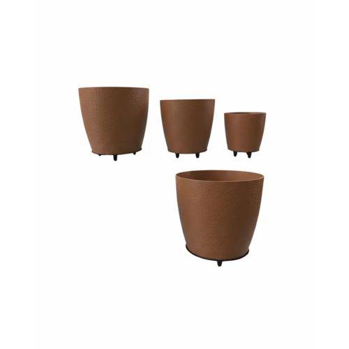 4’lü 3d Kahverengi Ayaklı Dekoratif Saksı Takımı Modern Tasarım