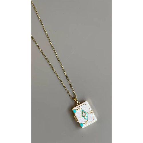 Etnik Desen Kapaklı Kolye - Beyaz