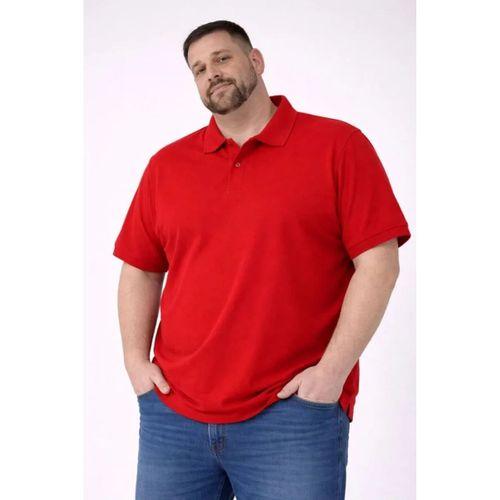 Erkek Pike Kumaş Düğmeli Yaka Battal Büyük Beden Günlük Kısa Kol Tişört T-shirt - Kırmızı