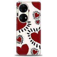 Huawei P50 Pro Kılıf HD Baskılı Kılıf - Çizgili Kalp + Tam Ekran Koruyucu