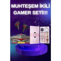 Yeni Nesil Pembe Dokunmatik Ekran Akıllı Saat Ve  Kulaklığı Kablosuz Bluetooth Kulaklık