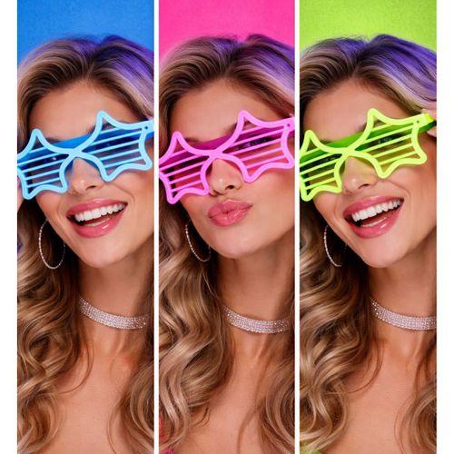 Retro Neon Fosforlu Yıldız Panjur Gözlük - 12 Adet