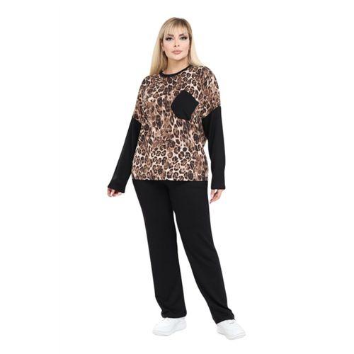 Melsay Butik Siyah Leopar Desen Çapraz Cep Detaylı Eşofman Takımı