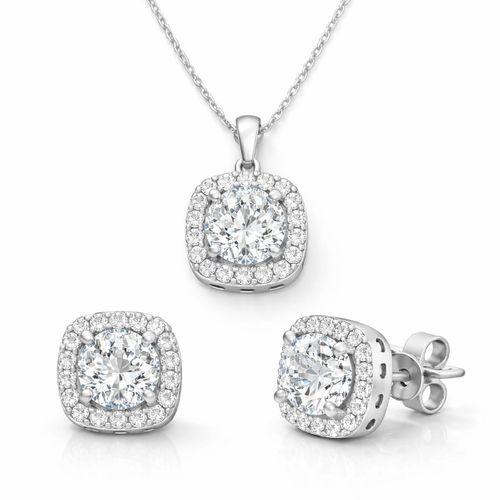 Gümüş Kare Montür Tek Taş Kadın Set