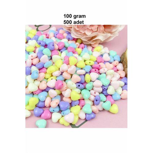 100 gr (500 adet) Şeker Rengi Akrilik Kalp Boncuklar Renkli Karışık Plastik Pastel Boncuklar Ara Boncuk Kalp Şekilli Kolye Bilezik için
