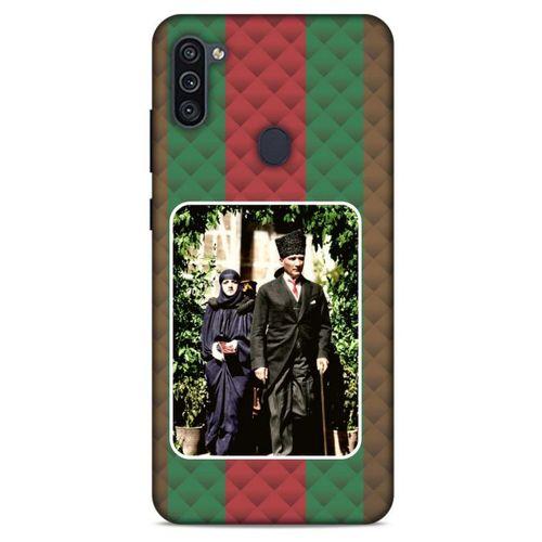 Samsung Galaxy M11 Kılıf Atatürk (22) Tam Koruma Kılıfı Yeşil Kırmızı