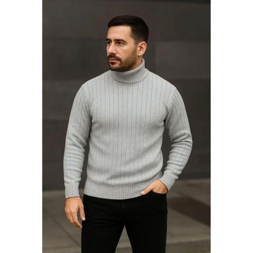 Erkek Fitilli Kazak Tam Boğazlı Balıkçı Yaka Triko 3lü Set Beyaz-Gri-Siyah