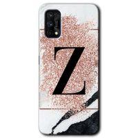 MRCİLETİSİM Realme 7 Pro Kılıf Baskılı Kapak - Pembe Mermer Desenli Z Harfi + 5D Tam Kaplayan Cam