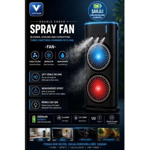Çift Başlıklı Sprey Fan Nemlendirici Ve Renkli Led Işıklı Siyah