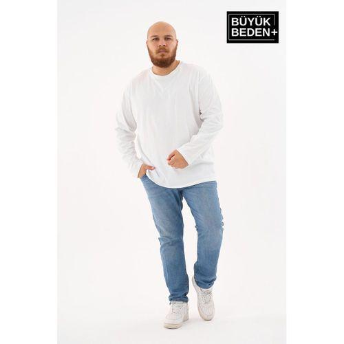 Erkek Büyük Beden Uzun Kollu 2 İplik Bisiklet Yaka Tişört