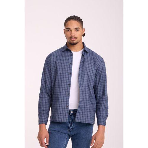 Alfonso Ekose Büyük Kareli Relaxed Fit %100 Pamuklu Flanel Kumaş Erkek Gömlek - Mavi