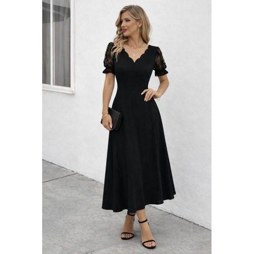 Kadın Kısa Kollu V Yakalı Uzun Janjan Elbise