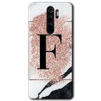 Potkal Hediye Fabrikası Xiaomi Redmi Note 8 Pro Kılıf HD Desen Baskılı Arka Kapak - Pembe Mermer Desenli F Harfi
