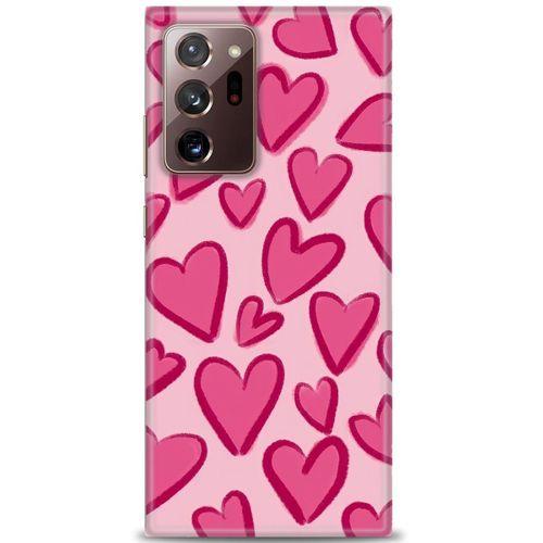 Samsung Galaxy Note 20 Kılıf HD Baskılı Kılıf - Pembe Kalp + Tam Ekran Koruyucu