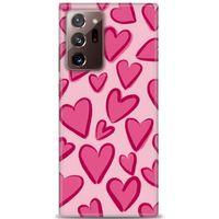 Samsung Galaxy Note 20 Kılıf HD Baskılı Kılıf - Pembe Kalp + Tam Ekran Koruyucu