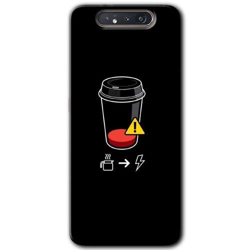 Potkal Hediye Fabrikası Samsung Galaxy A80 HD Baskılı Kılıf + 9D Tam Ekran Koruyucu - Coffee Battery