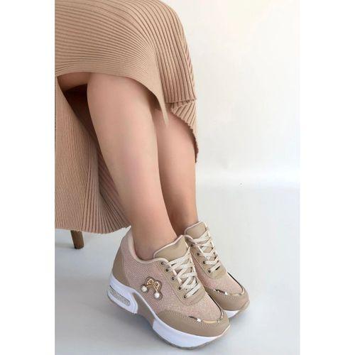 Wody Bej Cilt Simli Bağcıklı Spor Ayakkabı