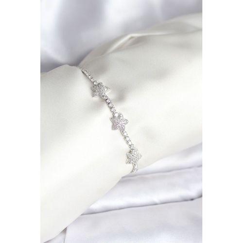 Yıldız Model Zirkon Taşlı Gümüş Renk Pirinç Su Yolu Kadın Bileklik