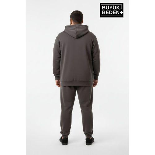 Erkek Büyük Beden Fermuarlı Kapüşonlu Sweatshirt Hırka - Rahat Kalıp SPR26BHR960