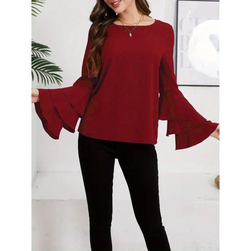 Kadın Uzun Kollu Bisiklet Yaka Kollar İspanyol Volanlı Sandy Bluz