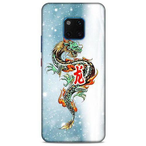 Huawei Mate 20 Pro Kılıf Dragons (29) Arka Koruma Kılıfı Tatoo Mavi Ejderha