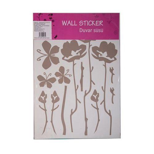 Duvar Süsü (Sticker) Gri Çiçekli Şeffaf Filmli Pvc 48X33X0,5Cm