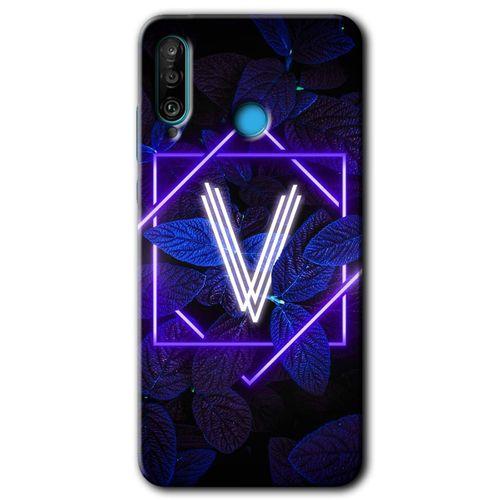 Huawei P30 Lite Kılıf Baskılı Kapak - Dark Neon Yaprak V Harfi +Tam Kaplayan Mat Seramik