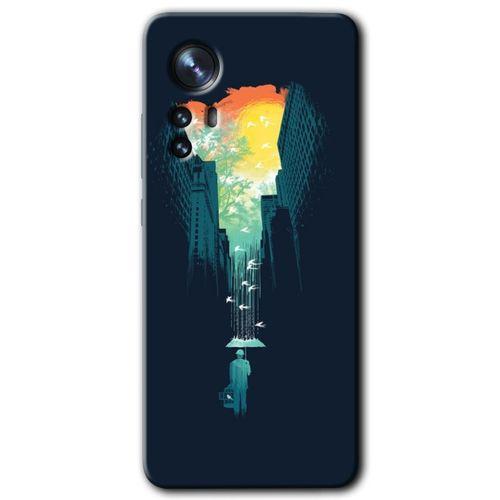 Xiaomi Mi 12 Pro Kılıf HD Desen Baskılı Arka Kapak - City Bird Sky + Kırılmaz Cam