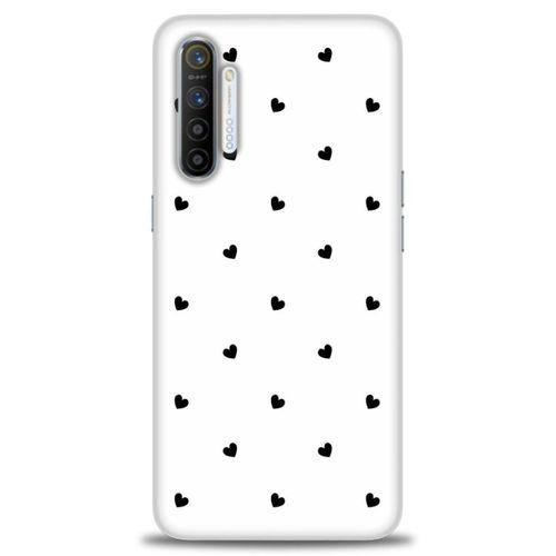 Realme XT Kılıf HD Baskılı Kılıf - Siyah Kalpler + Tam Ekran Koruyucu