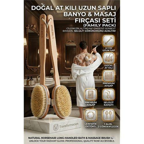 Uzun Saplı Doğal At Kılı Selülit Karşıtı Vücut Fırçası Peeling Masaj Aleti Selülit Fırçası 723198