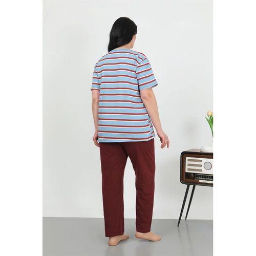 Kadın Büyük Beden Kısa Kol Penye Pijama Takımı Mavi