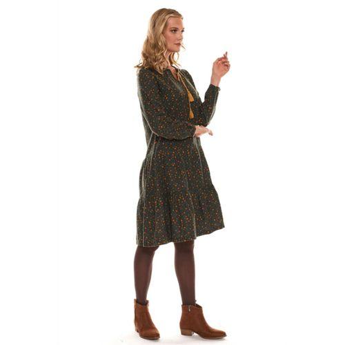 Haki Uzun Kol Pazen Püskül Yaka Kısa Elbise