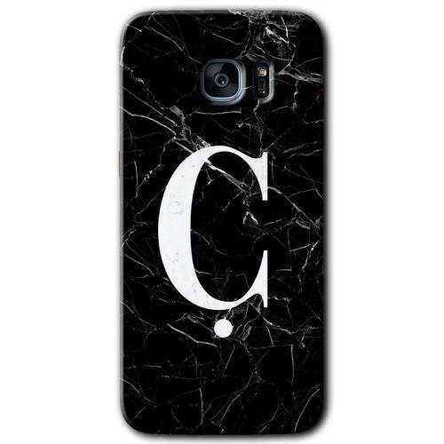Potkal Hediye Fabrikası Samsung Galaxy S7 Edge HD Baskılı Kılıf + 9D Tam Ekran Koruyucu - Siyah Mermer Desenli Ç Harf